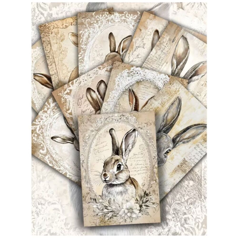 Postcards Retro Brown Rabbit Lace Vintage Illustrations DIY Crafts Junk Journal